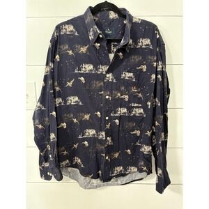 Ivy Crew Shirt‎ Mens XL Navy Duck Hunting Wildlife Print Button Front Cotton